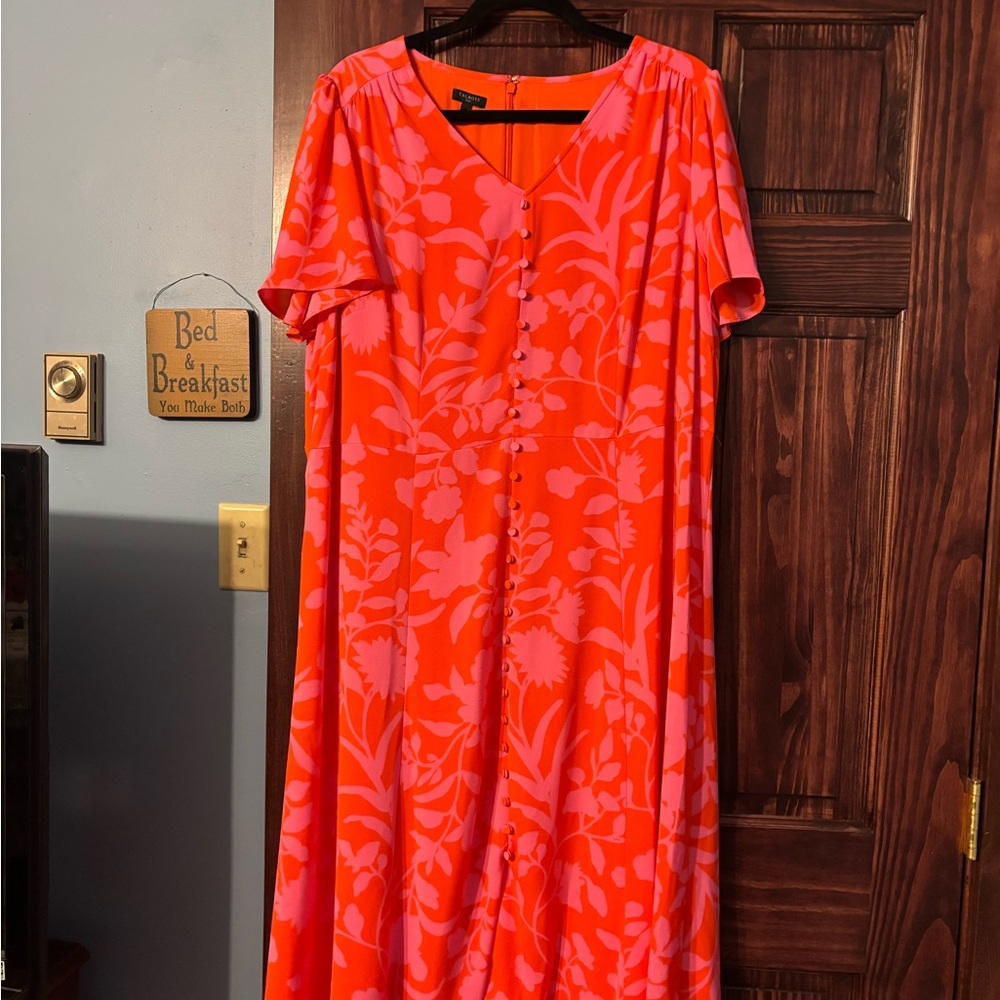 Talbots Vibrant Orange and Pink Midi Dress
